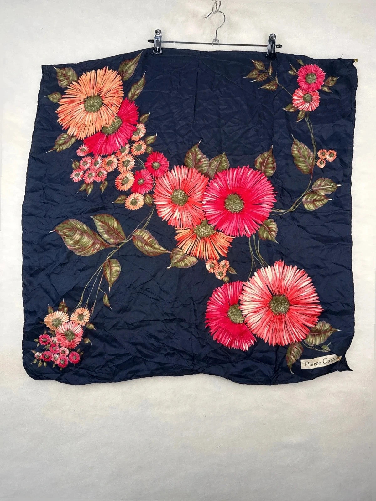 Foulard Pierre Cardin blu, stampa floreale – Vintage
