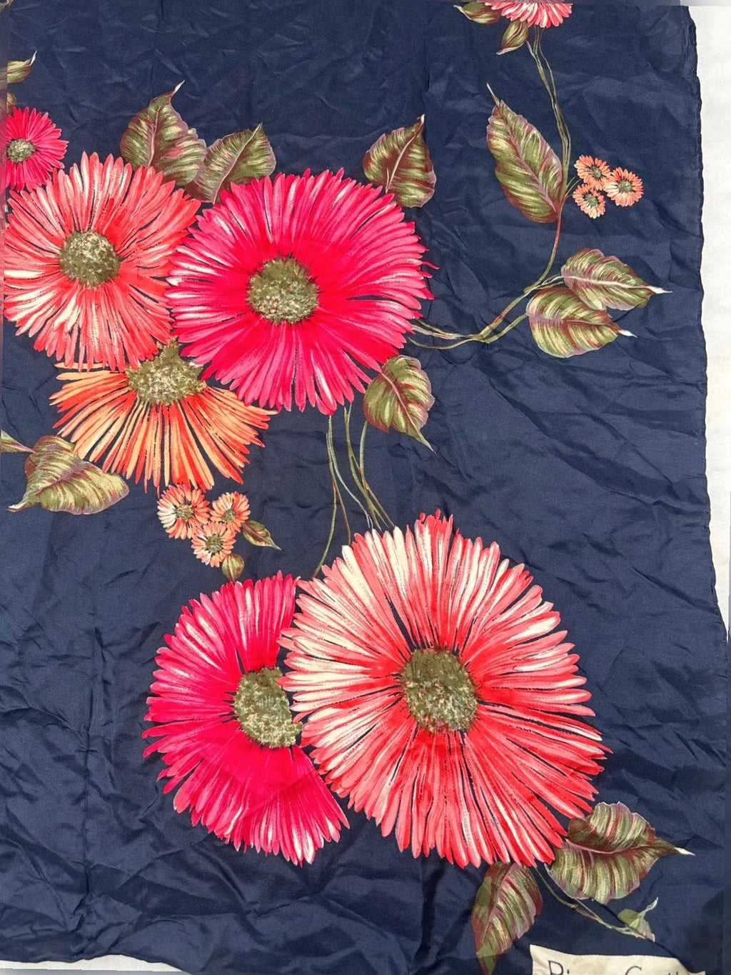 Foulard Pierre Cardin blu, stampa floreale – Vintage