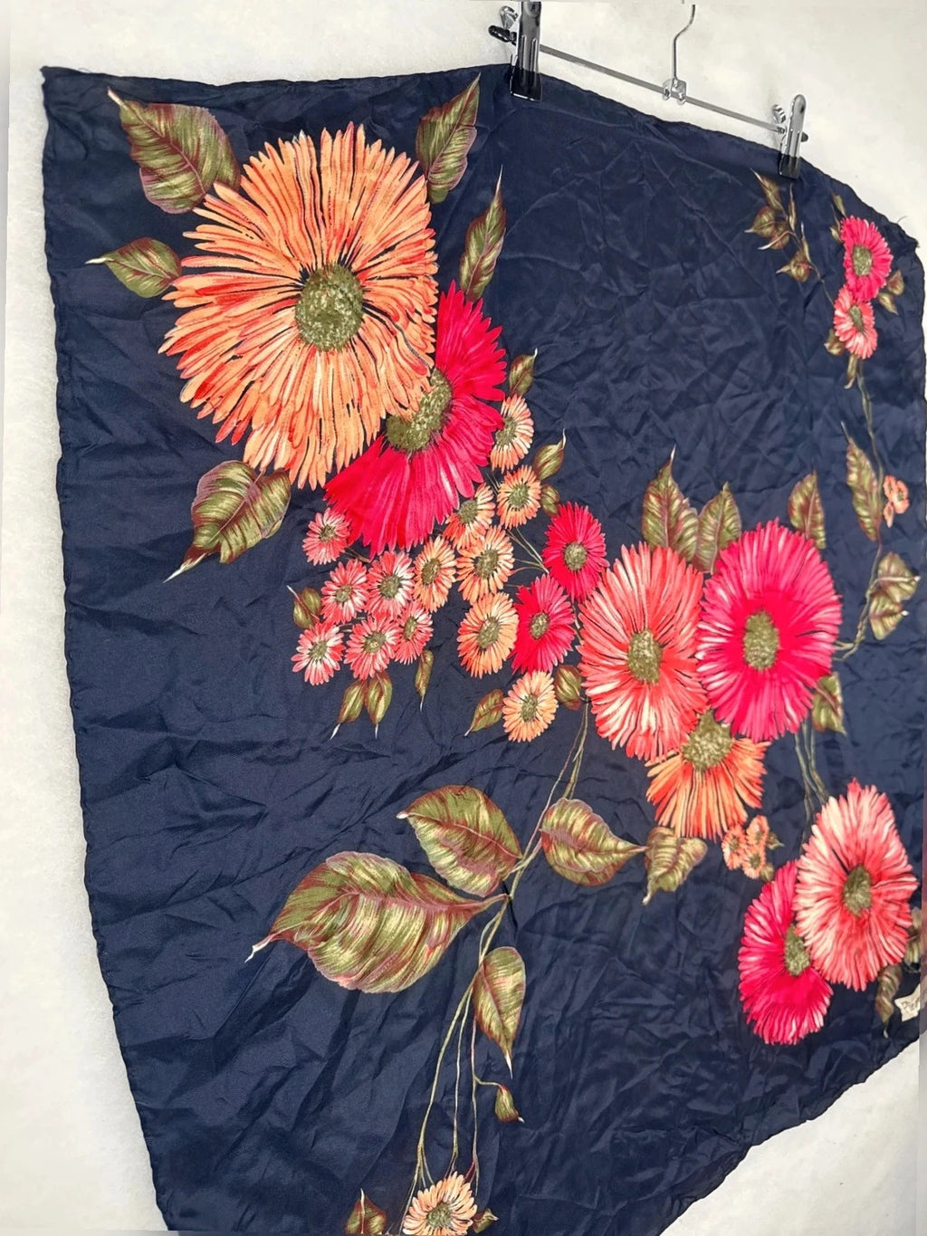 Foulard Pierre Cardin blu, stampa floreale – Vintage