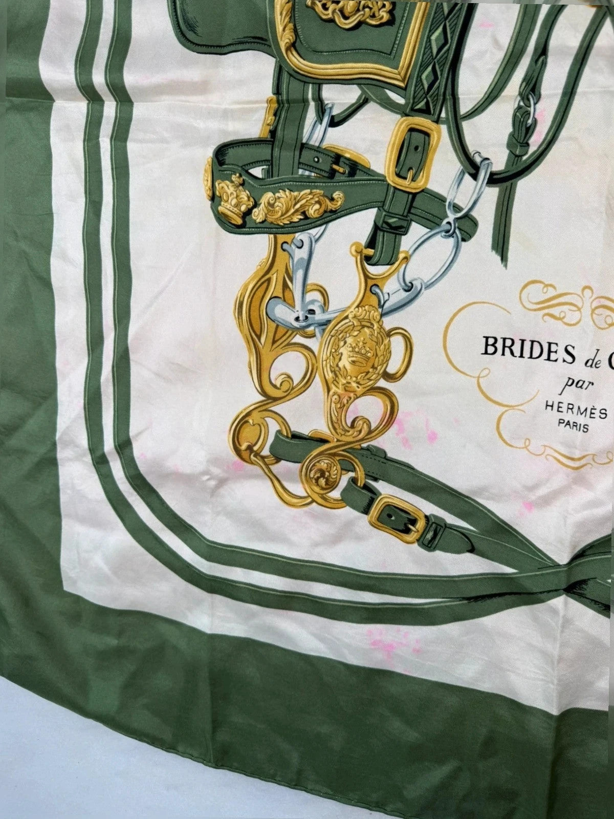 Foulard Hermès Paris "Brides de Gala" verde – Vintage