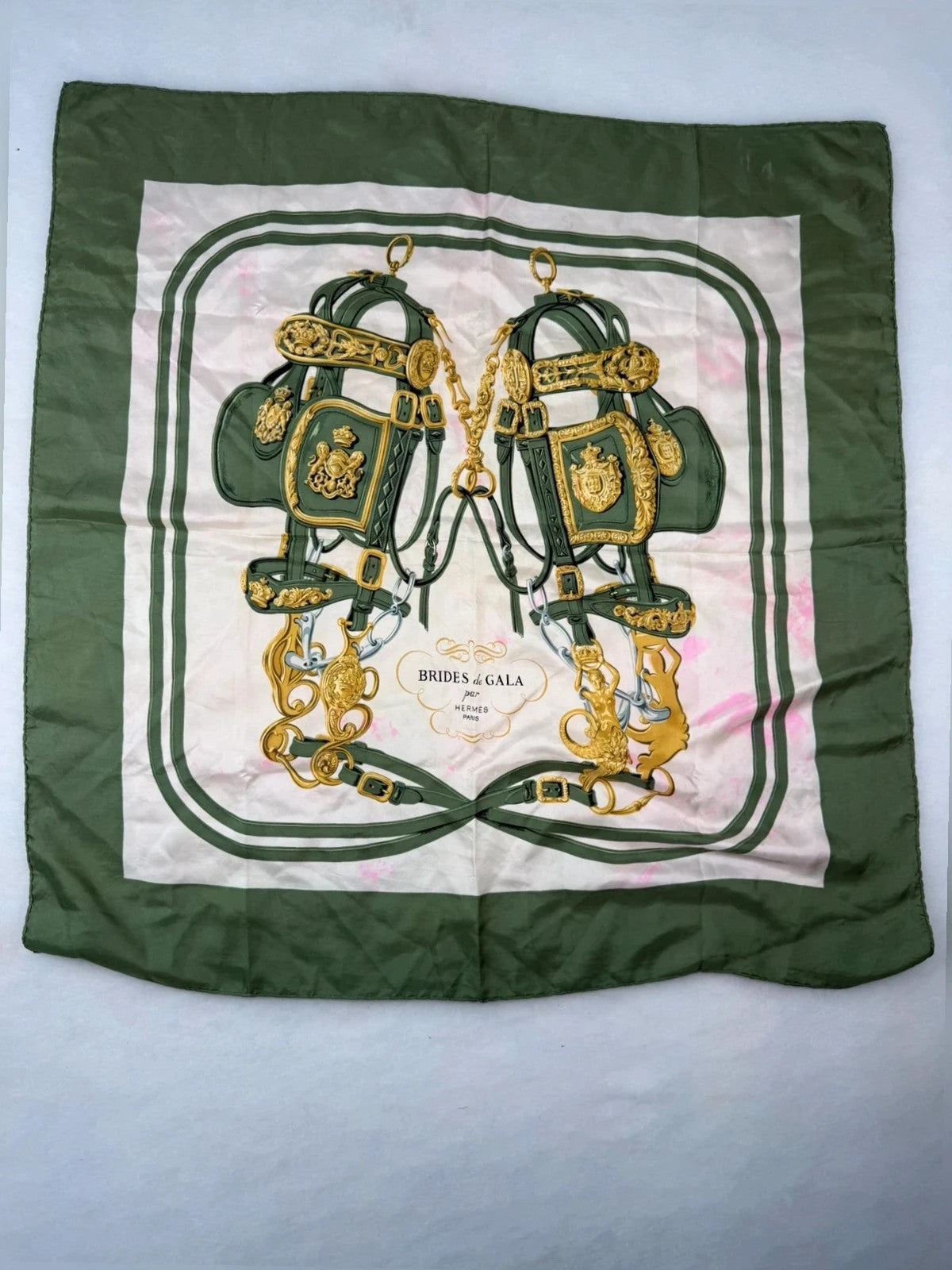 Foulard Hermès Paris "Brides de Gala" verde – Vintage