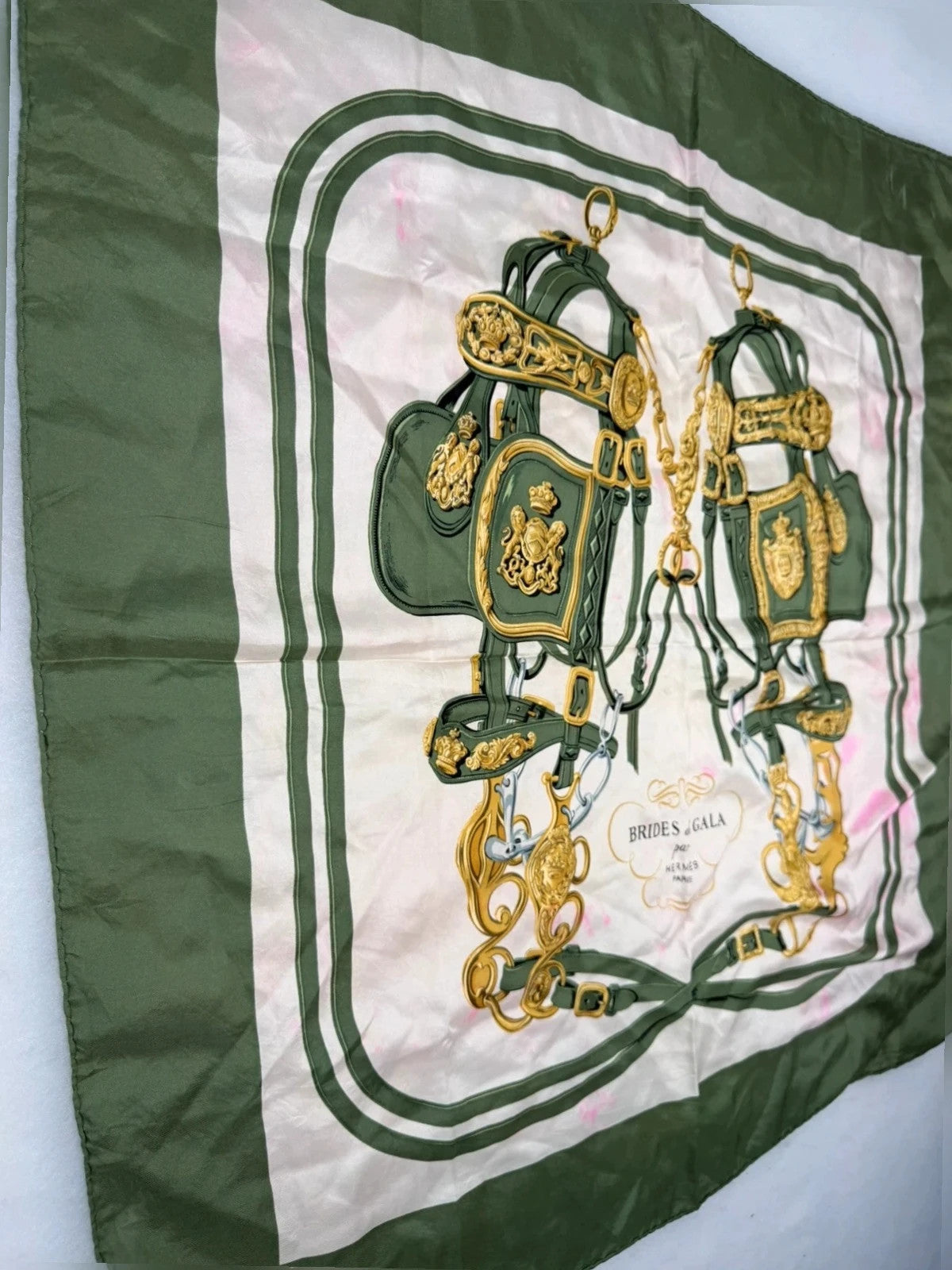 Foulard Hermès Paris "Brides de Gala" verde – Vintage