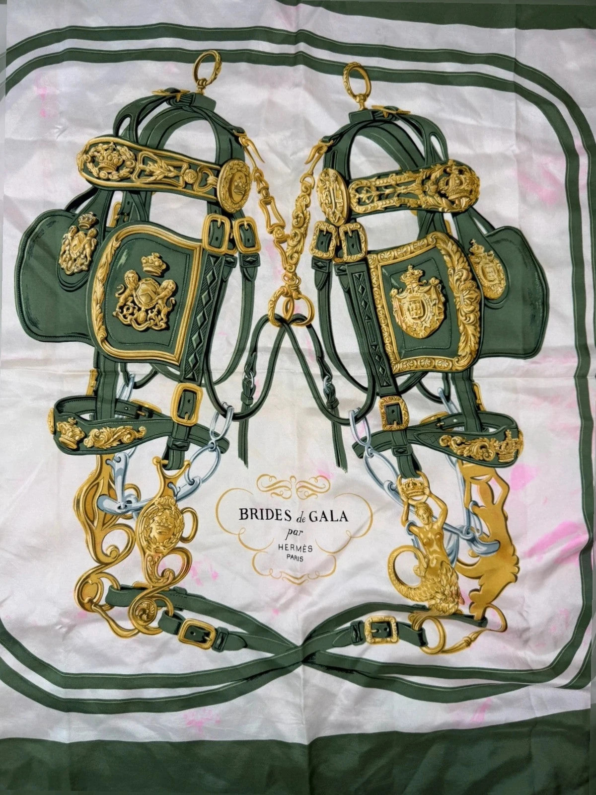 Foulard Hermès Paris "Brides de Gala" verde – Vintage