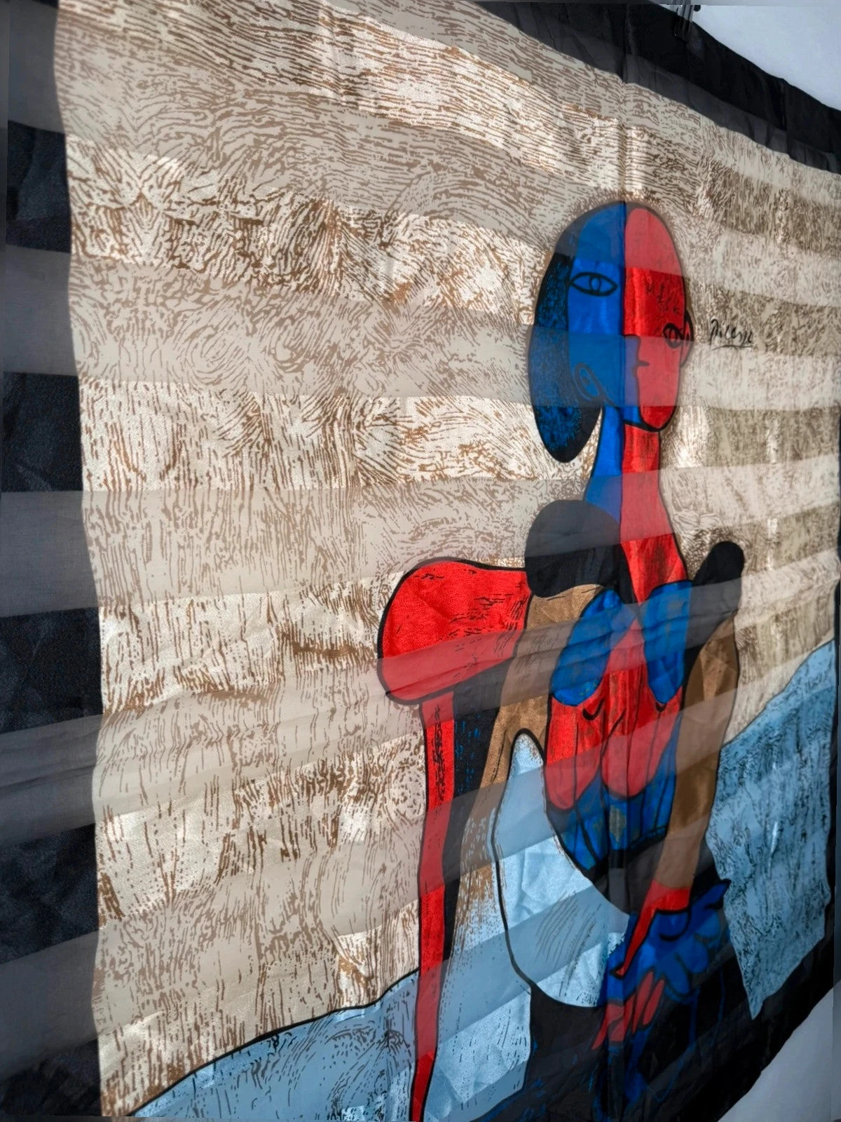 Foulard vintage in seta, stampa Picasso figure cubiste
