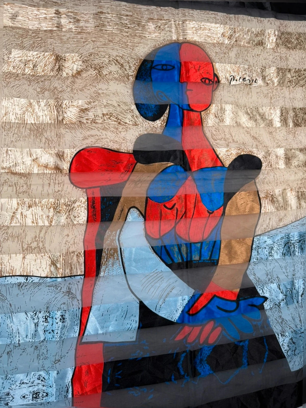 Foulard vintage in seta, stampa Picasso figure cubiste