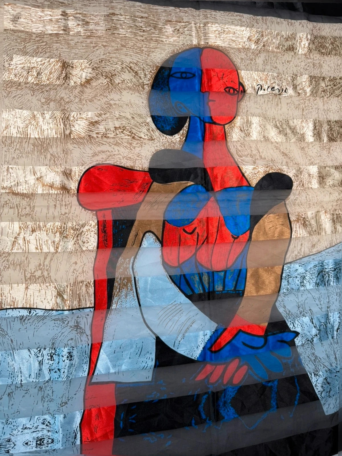 Foulard vintage in seta, stampa Picasso figure cubiste
