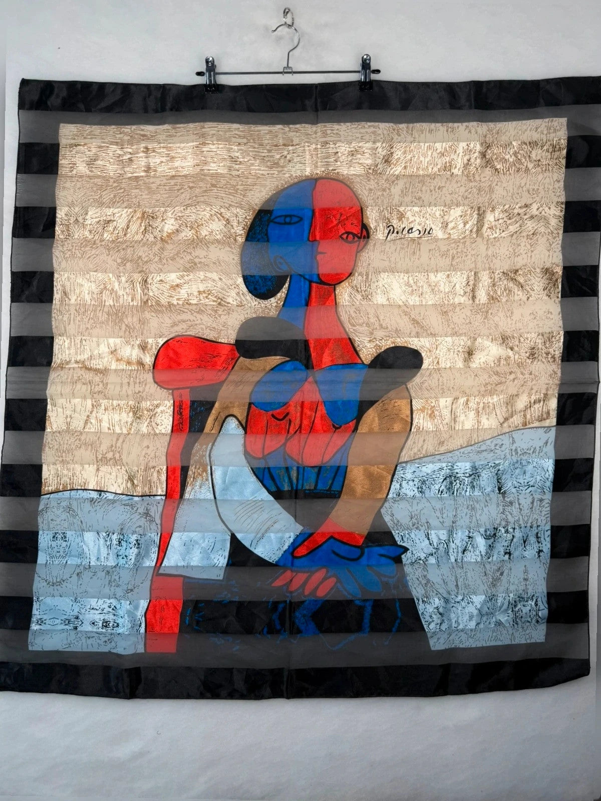 Foulard vintage in seta, stampa Picasso figure cubiste
