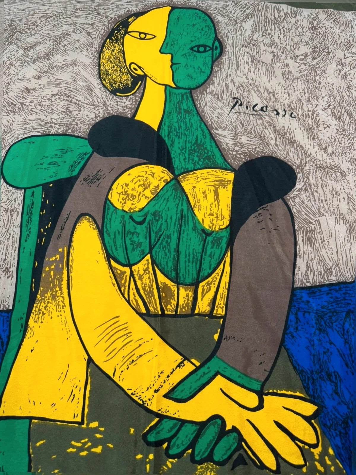 Foulard vintage in seta, stampa Picasso ritratto cubista