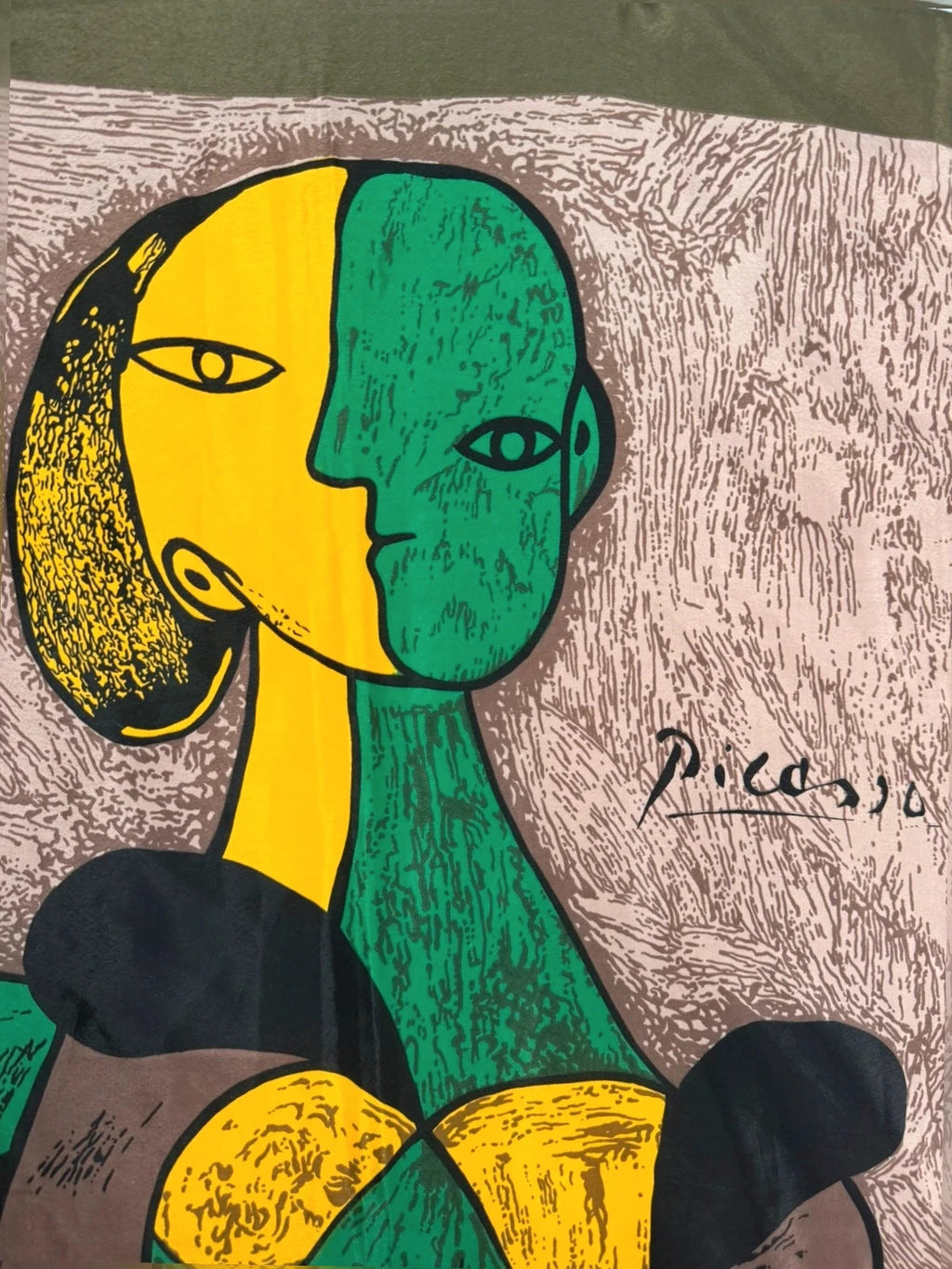 Foulard vintage in seta, stampa Picasso ritratto cubista