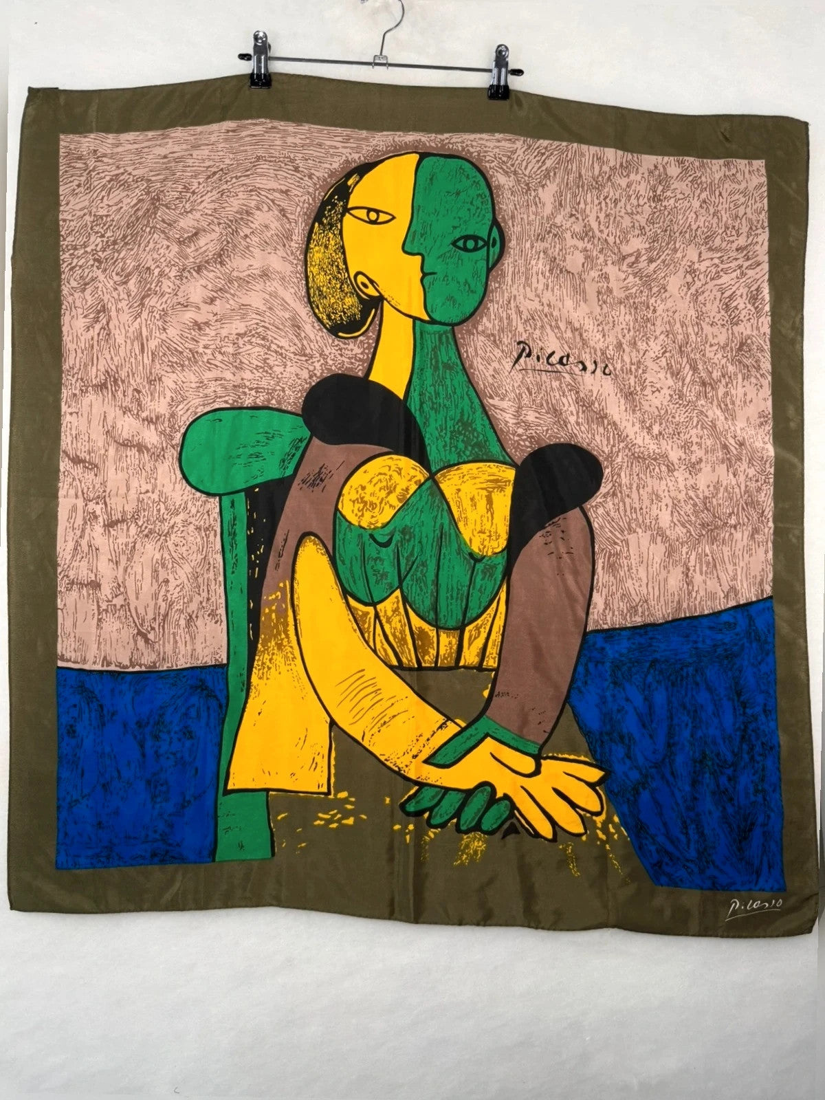 Foulard vintage in seta, stampa Picasso ritratto cubista