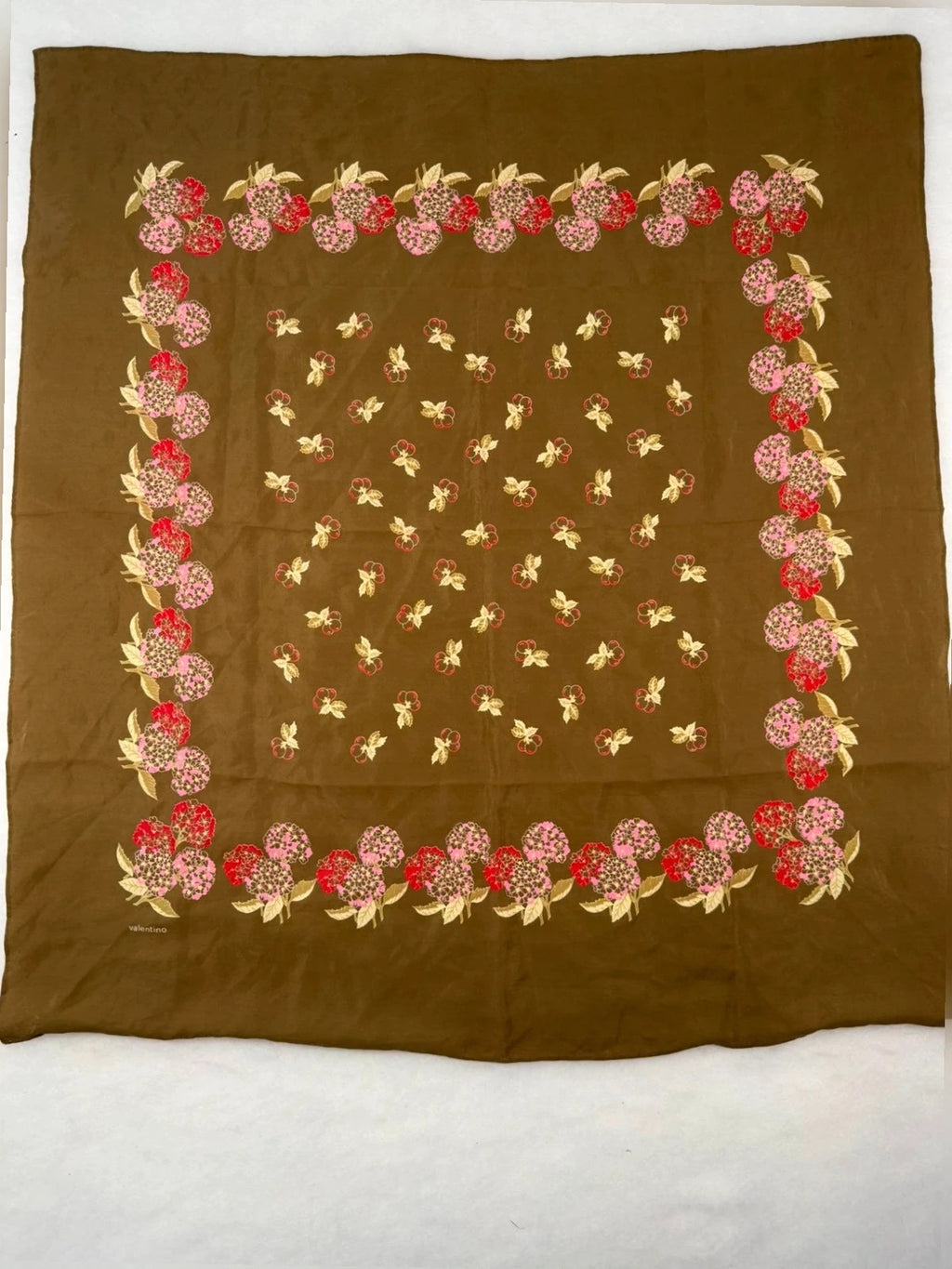 Foulard Valentino marrone, stampa floreale – Vintage