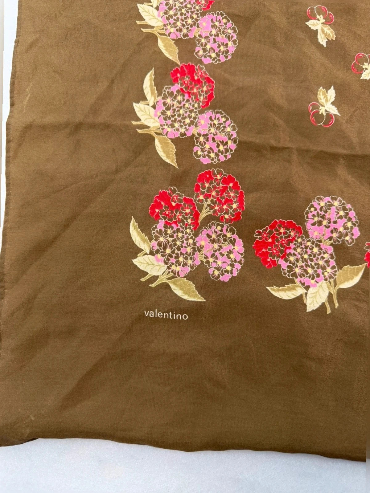 Foulard Valentino marrone, stampa floreale – Vintage