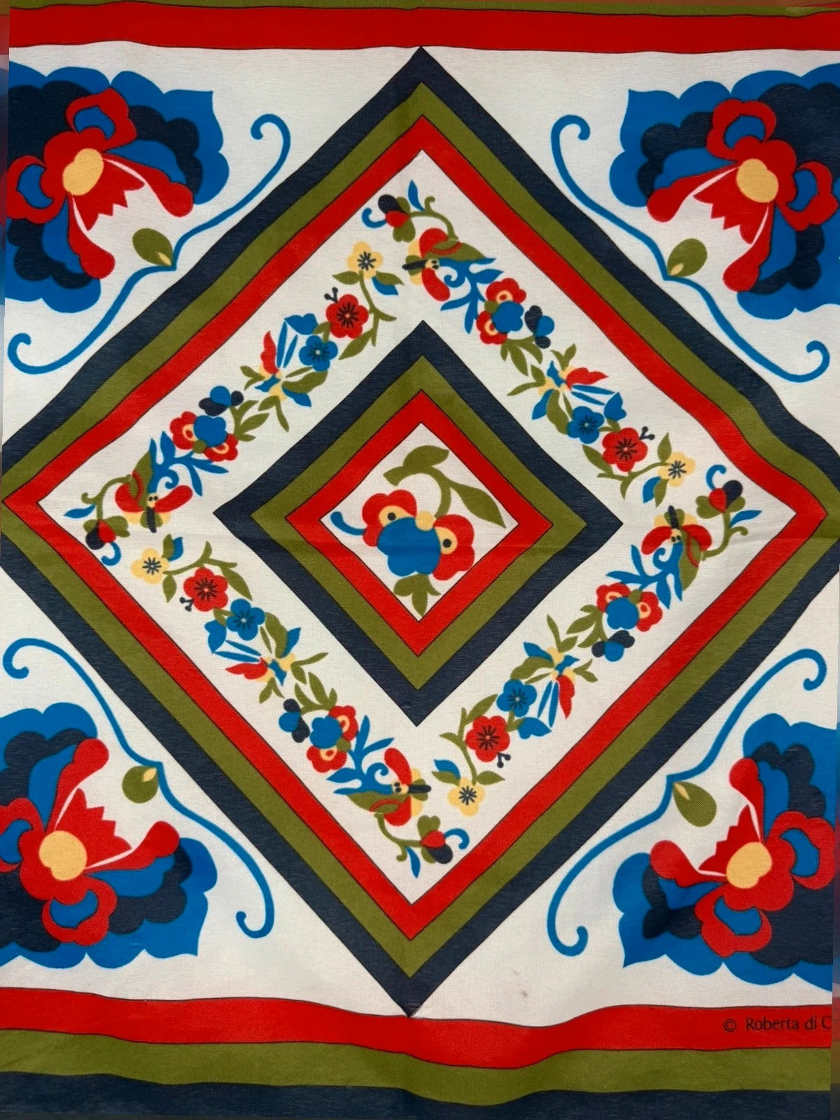 Foulard Roberta di Camerino, stampa geometrica floreale – Vintage