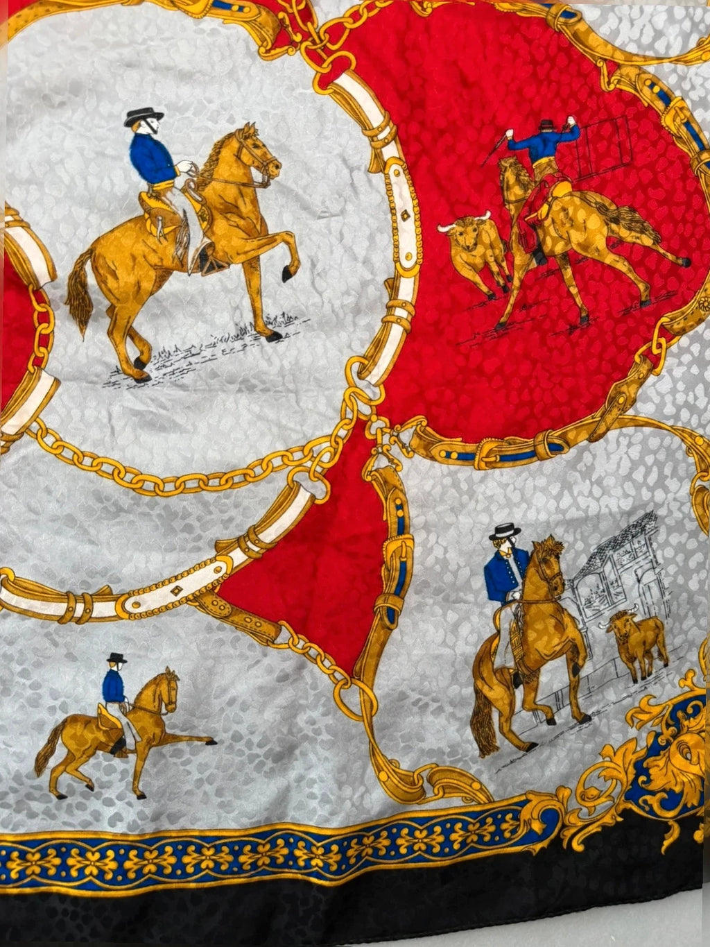 Foulard Tiffany in seta, stampa equestre – Vintage