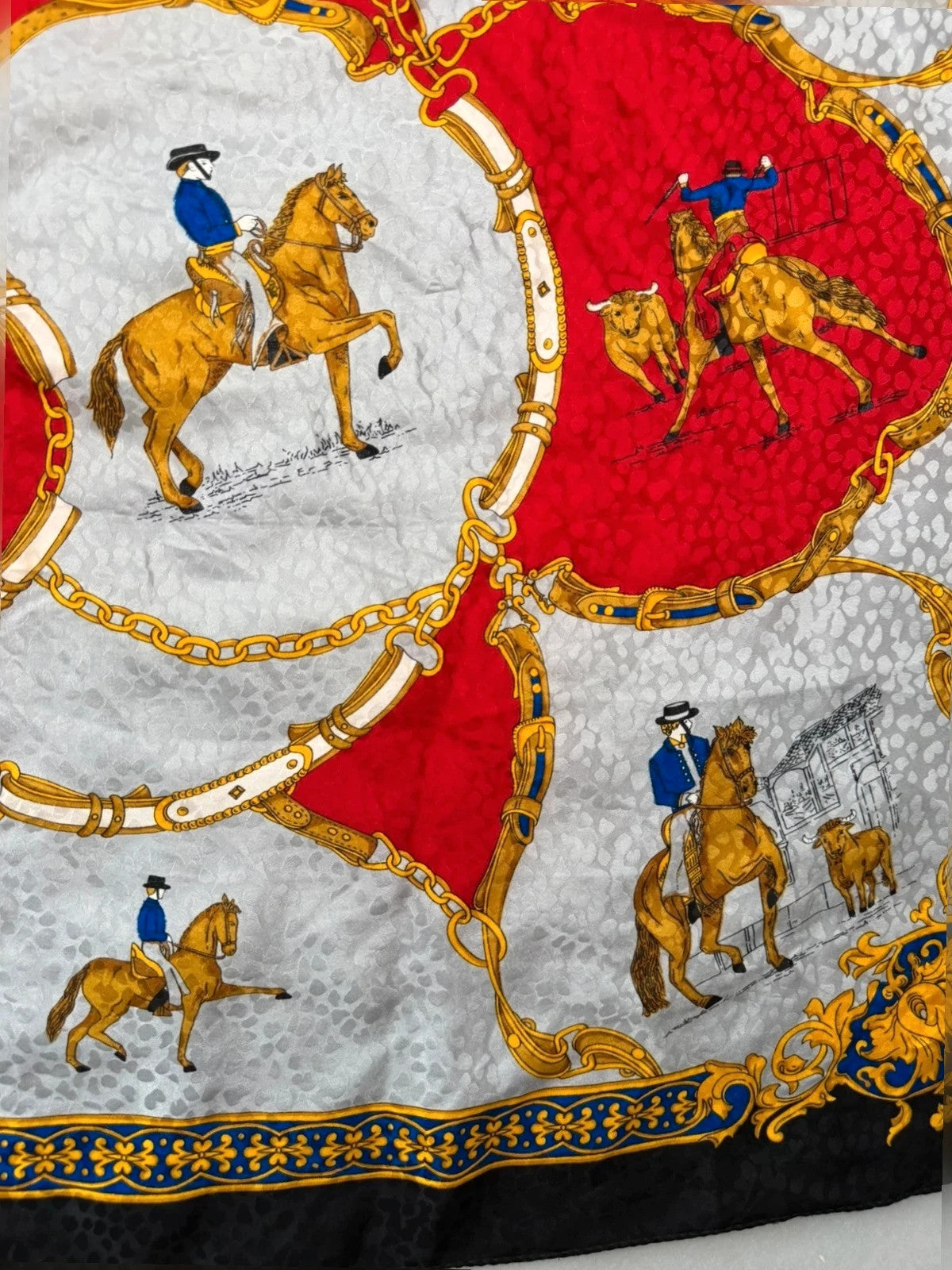 Foulard Tiffany in seta, stampa equestre – Vintage