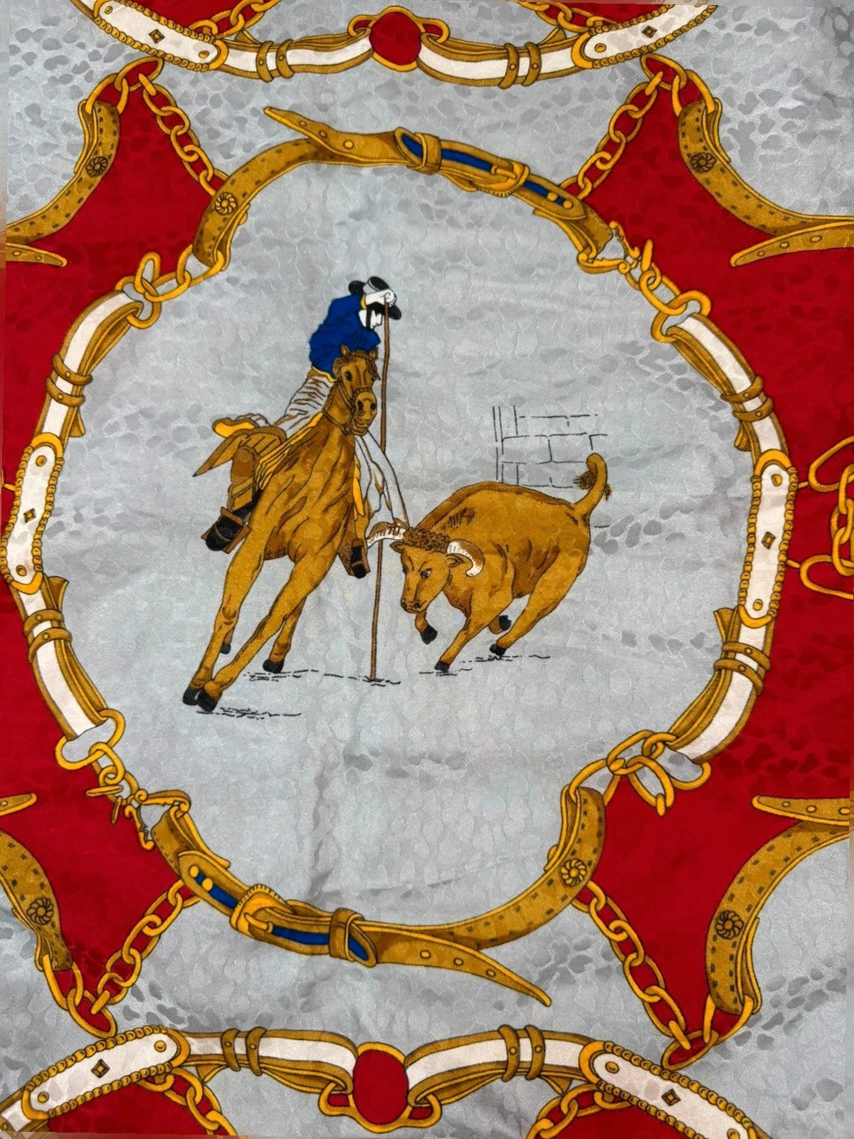 Foulard Tiffany in seta, stampa equestre – Vintage