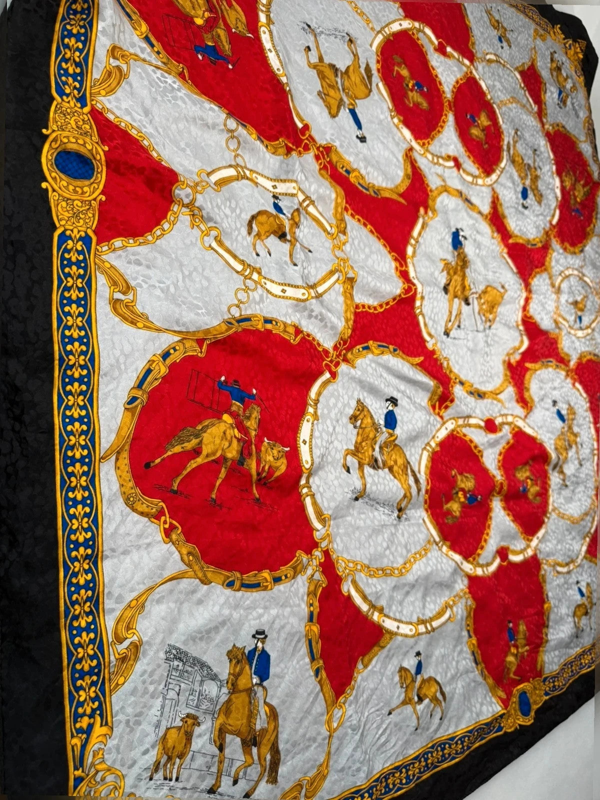 Foulard Tiffany in seta, stampa equestre – Vintage