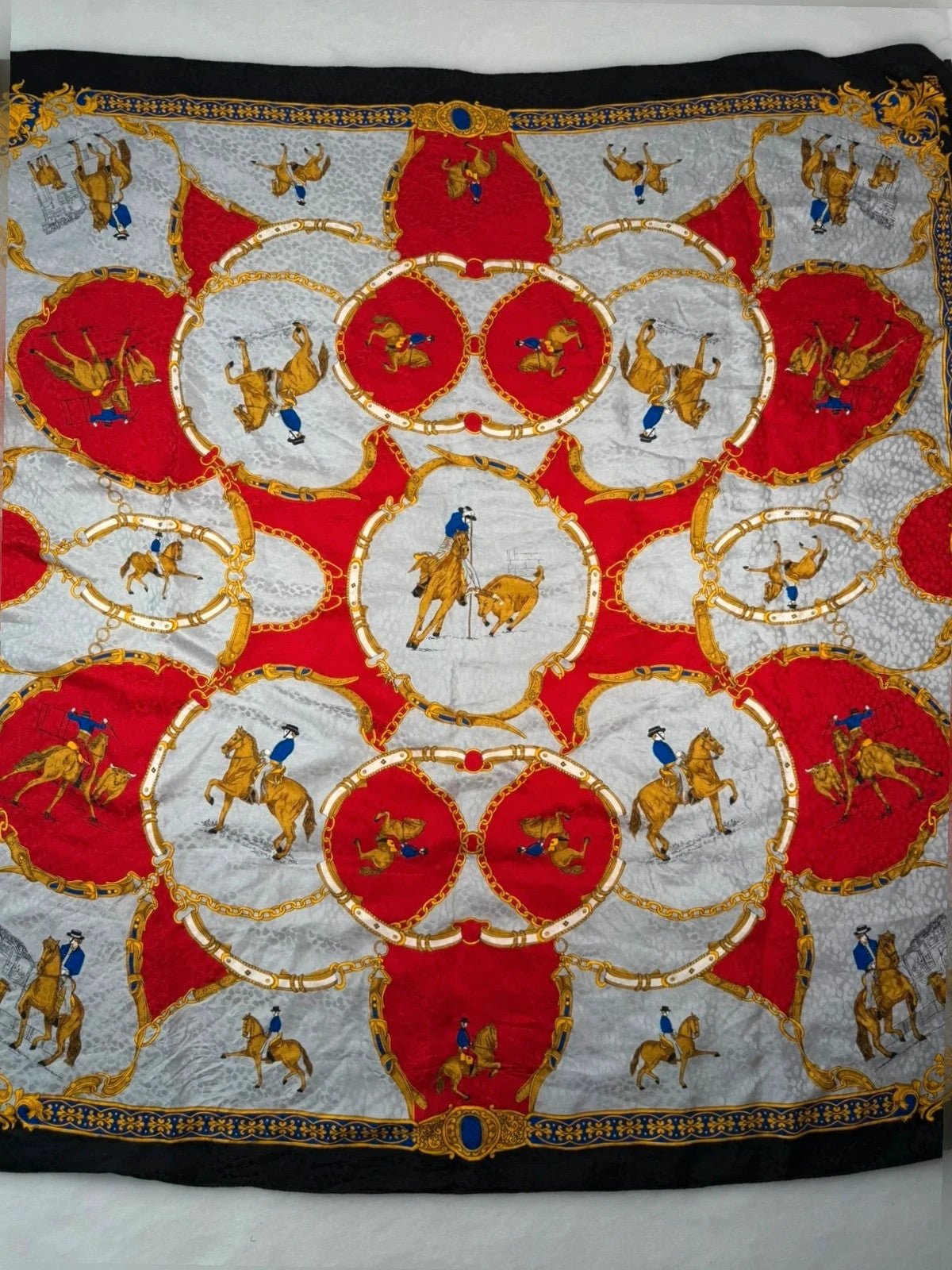 Foulard Tiffany in seta, stampa equestre – Vintage