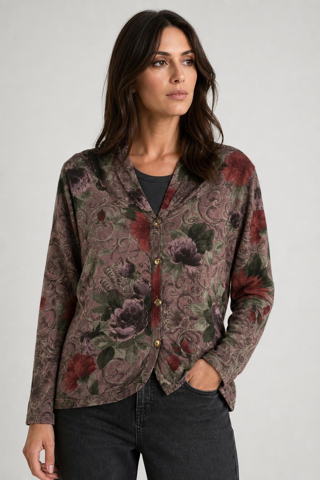 Cardigan Vintage Donna a Fiori Tono Autunnale