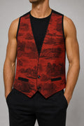 Gilet vintage uomo rosso stampa toile de Jouy indossato