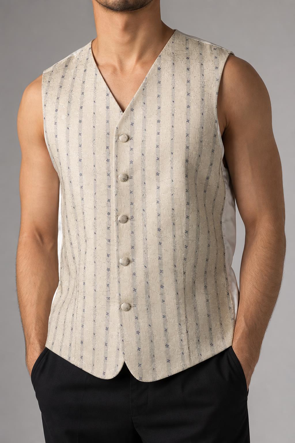 Gilet elegante vintage uomo avorio indossato