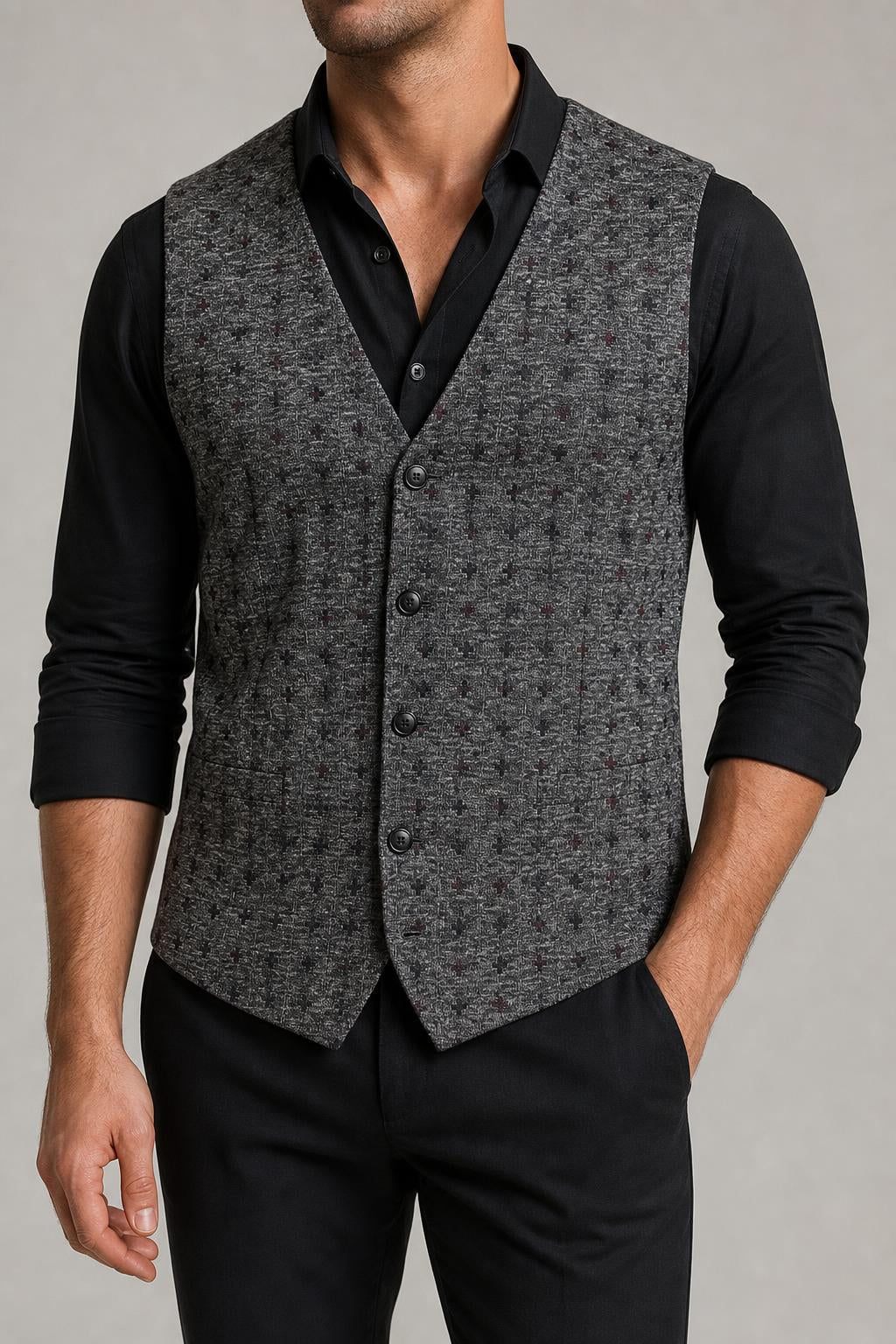 Gilet vintage uomo grigio mélange indossato