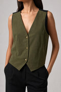 Gilet vintage donna camoscio verde militare indossato