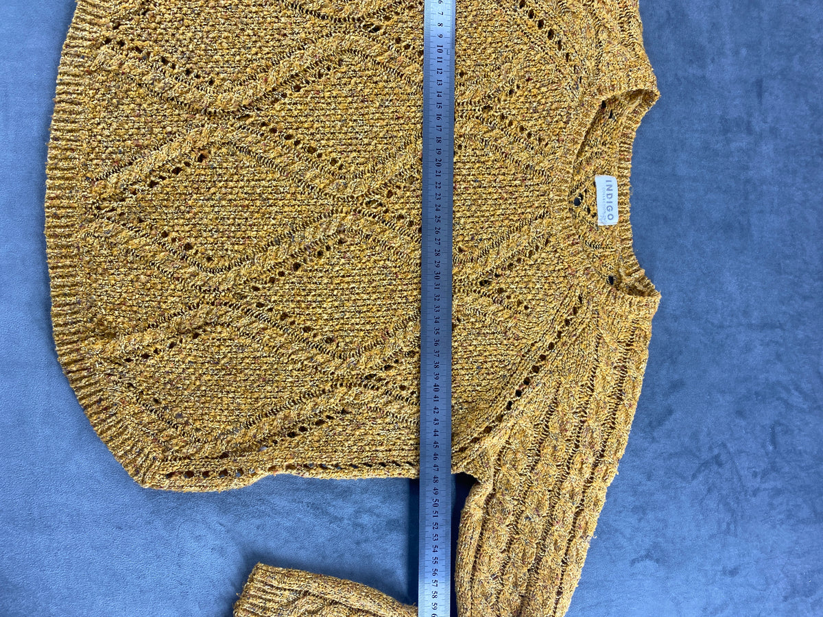 Maglione ocra traforato a rombi vintage – Donna Taglia S (IT 40)