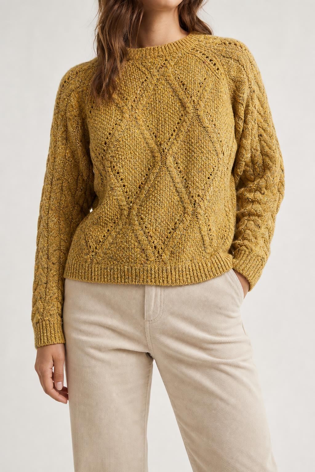 Maglione ocra traforato a rombi vintage – Donna Taglia S (IT 40)