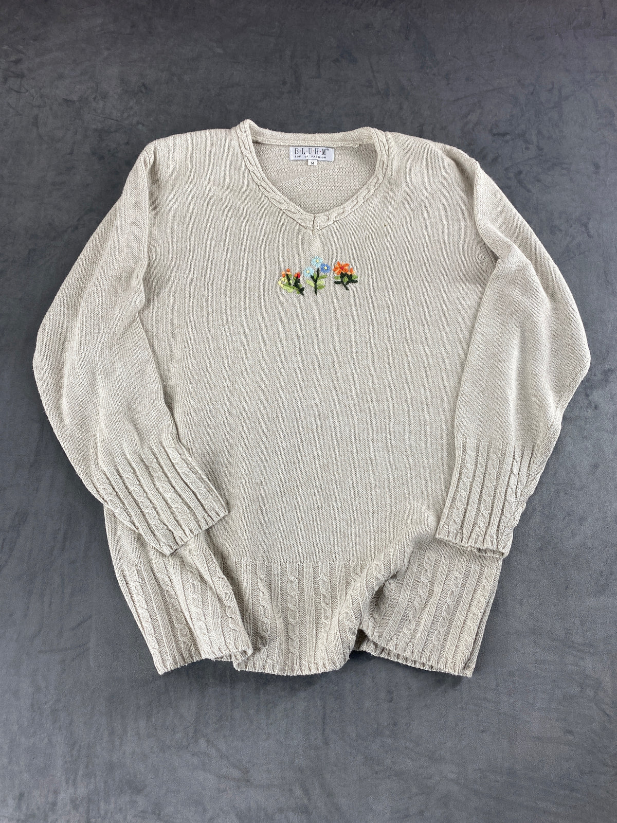 Maglione beige con ricamo floreale Bluhem vintage – Donna Taglia M (IT 42)