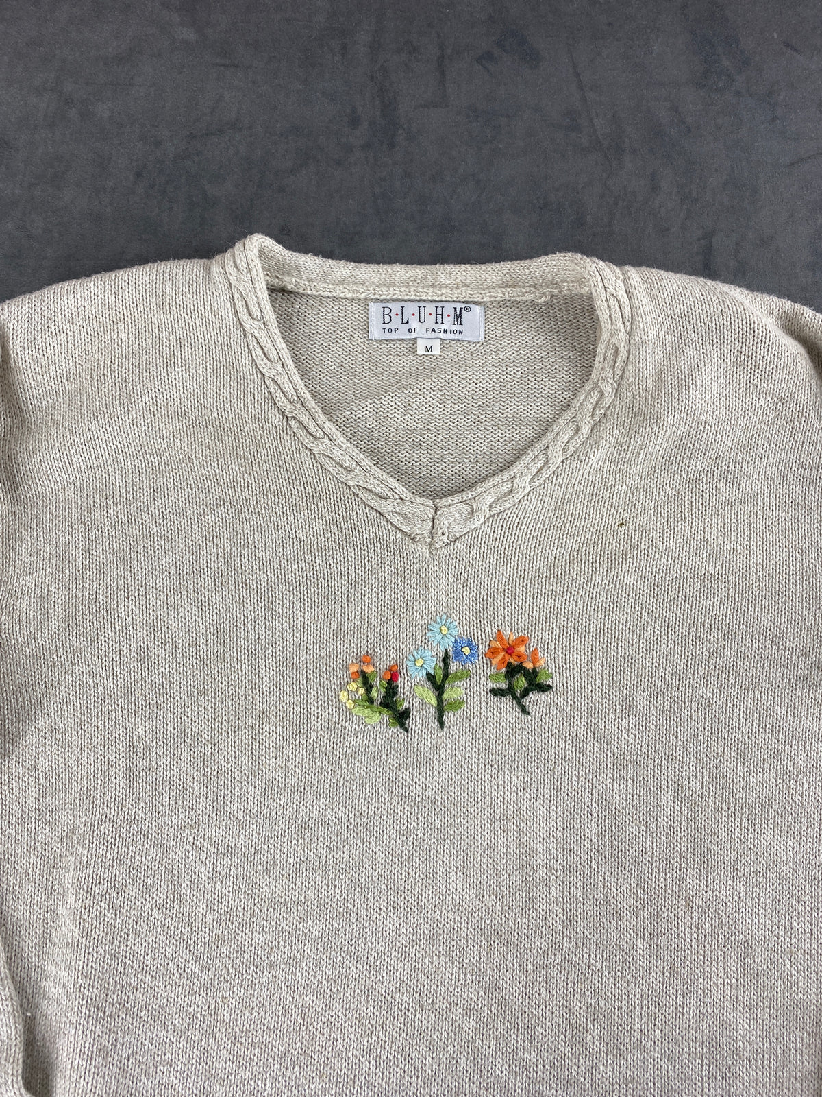 Maglione beige con ricamo floreale Bluhem vintage – Donna Taglia M (IT 42)