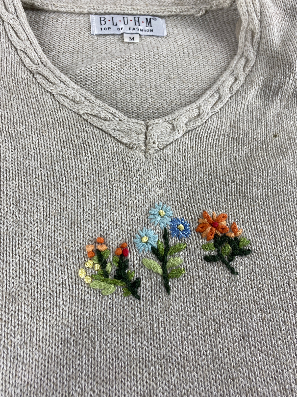 Maglione beige con ricamo floreale Bluhem vintage – Donna Taglia M (IT 42)
