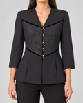 Abito redingote nero in lana con inserto in pizzo vintage – Donna Taglia M