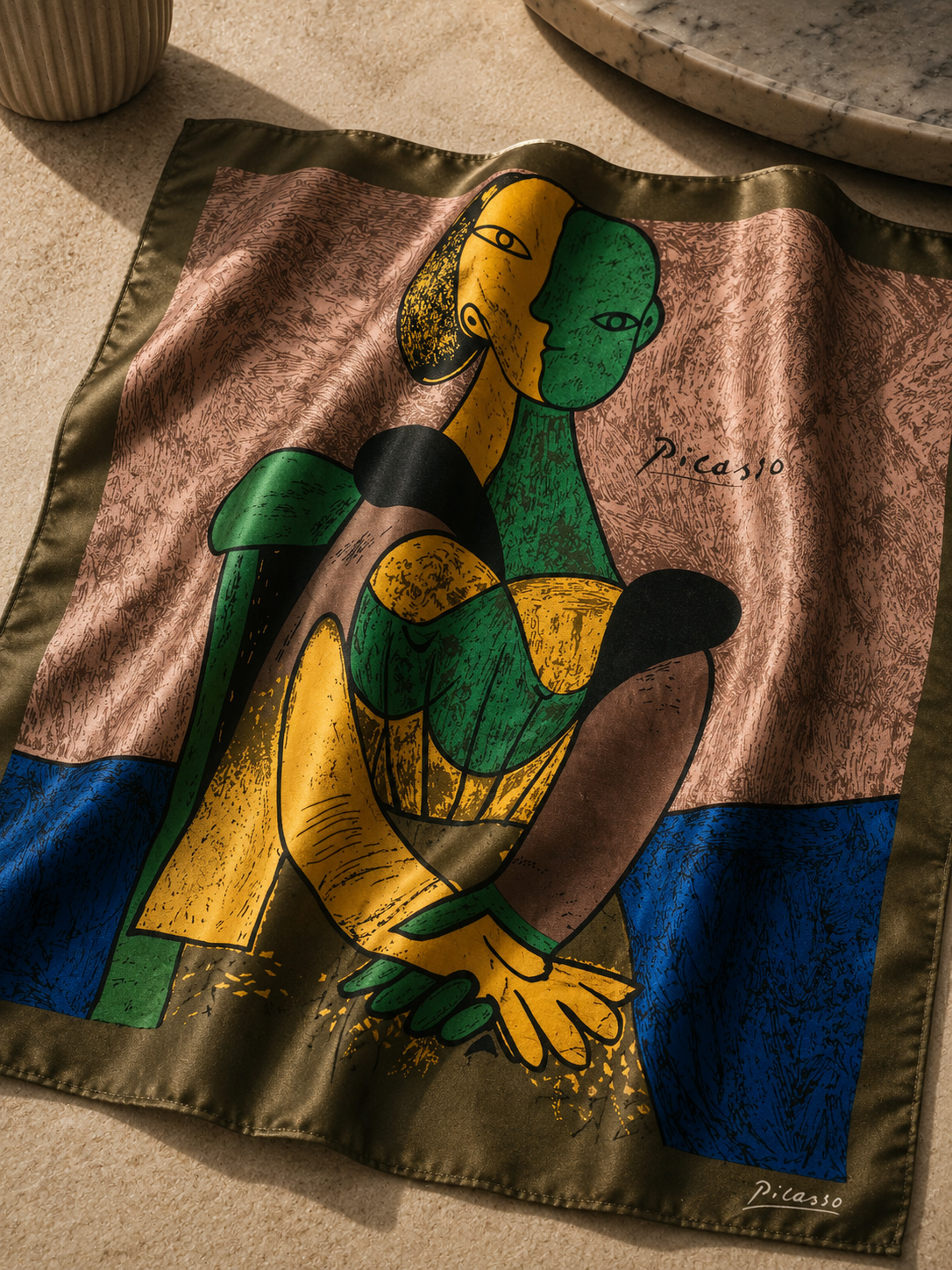 Foulard vintage in seta, stampa Picasso ritratto cubista