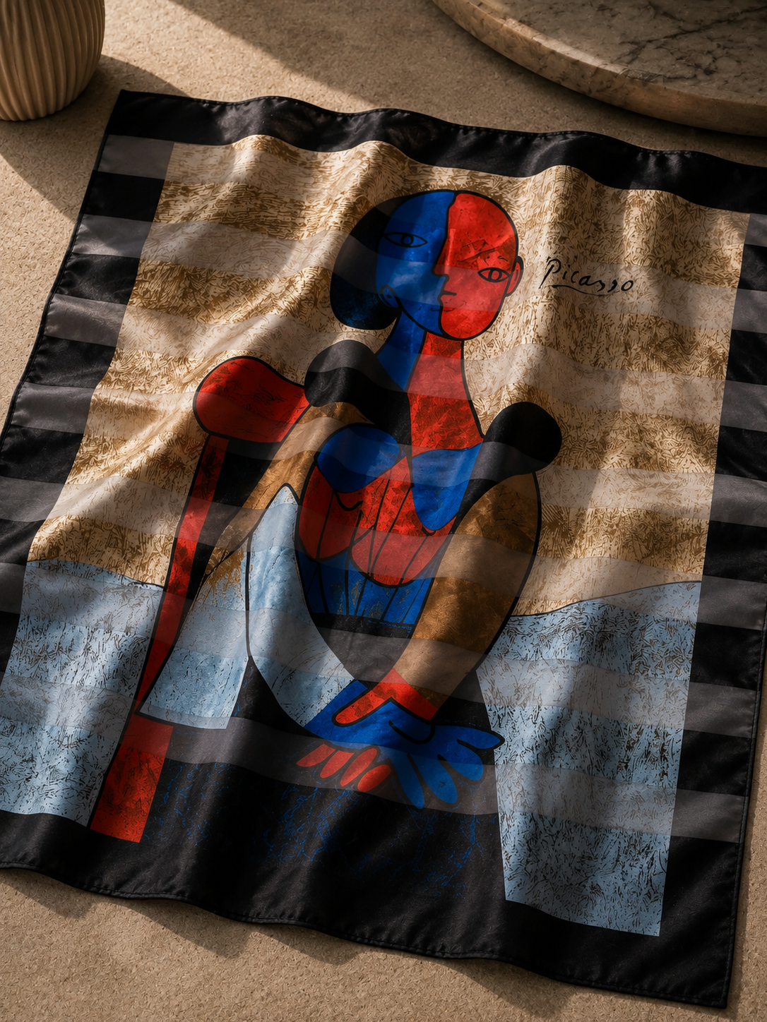 Foulard vintage in seta, stampa Picasso figure cubiste