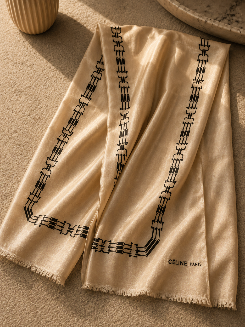 Foulard Céline Paris beige, motivo catena – Vintage