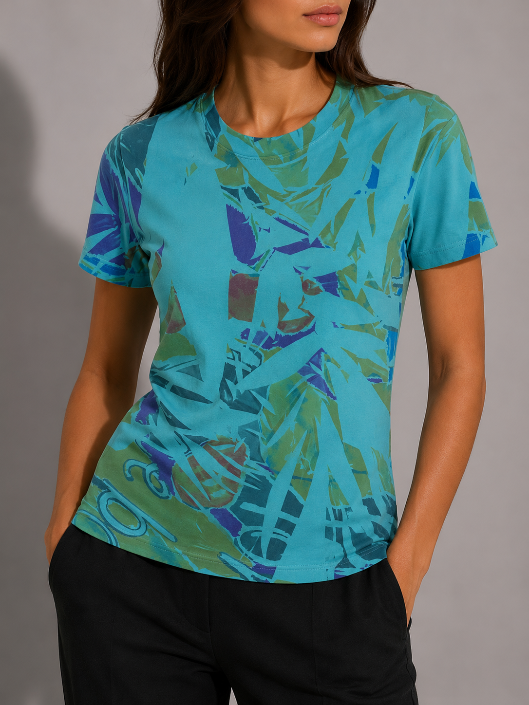 Top Just Cavalli turchese/verde manica corta – Donna Taglia S (IT 40)
