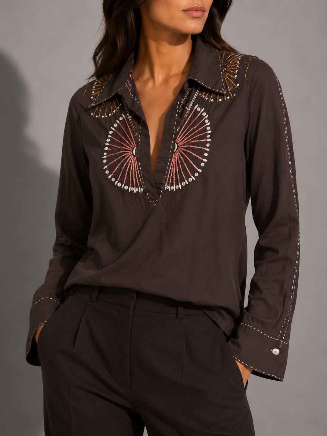 Camicia Class Roberto Cavalli marrone ricamo – Donna Taglia M (IT 42)