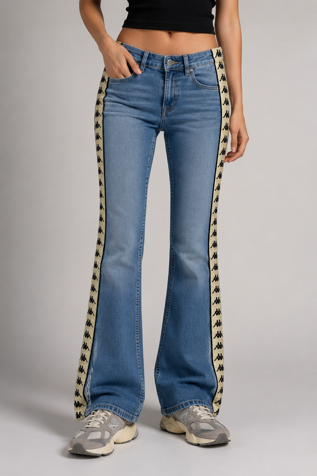 Jeans Kappa flare blu banda laterale Donna S indossato