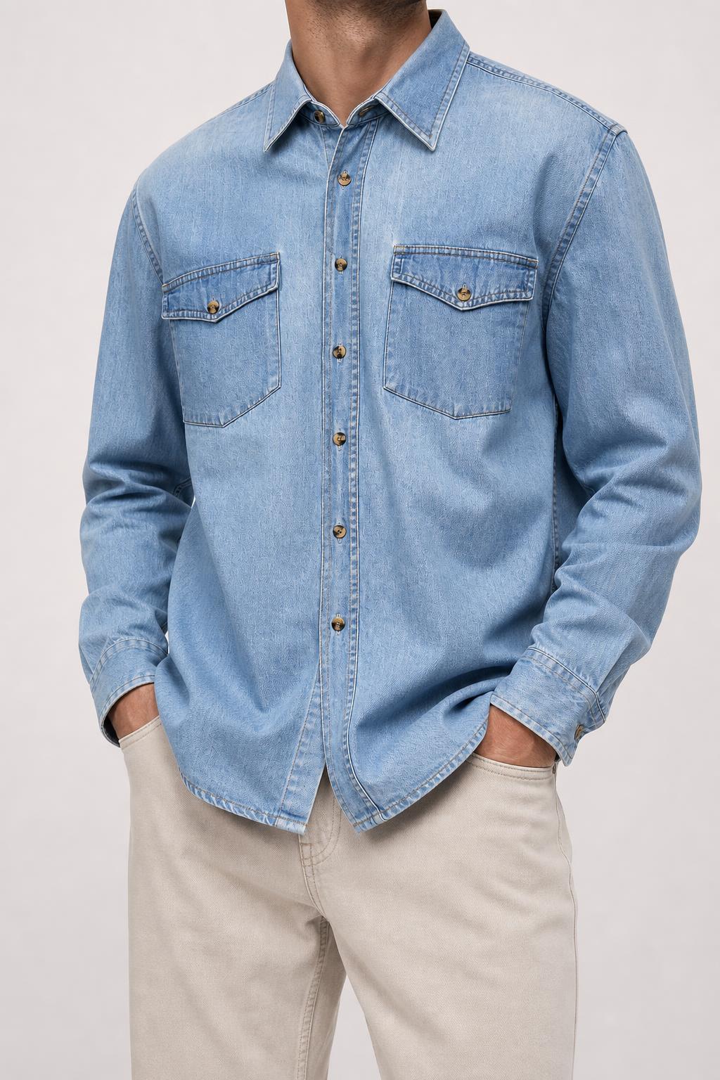 Camicia di jeans Canyon blu chiaro Uomo XL indossata