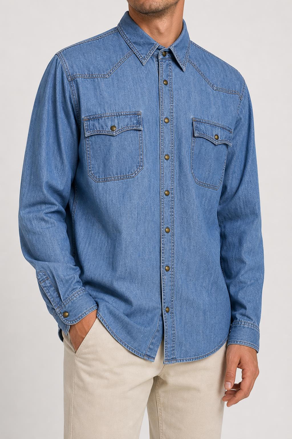 Camicia di jeans Coconut Club blu Uomo XL indossata