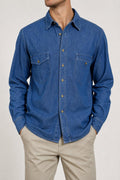 Camicia di jeans blu Uomo M indossata