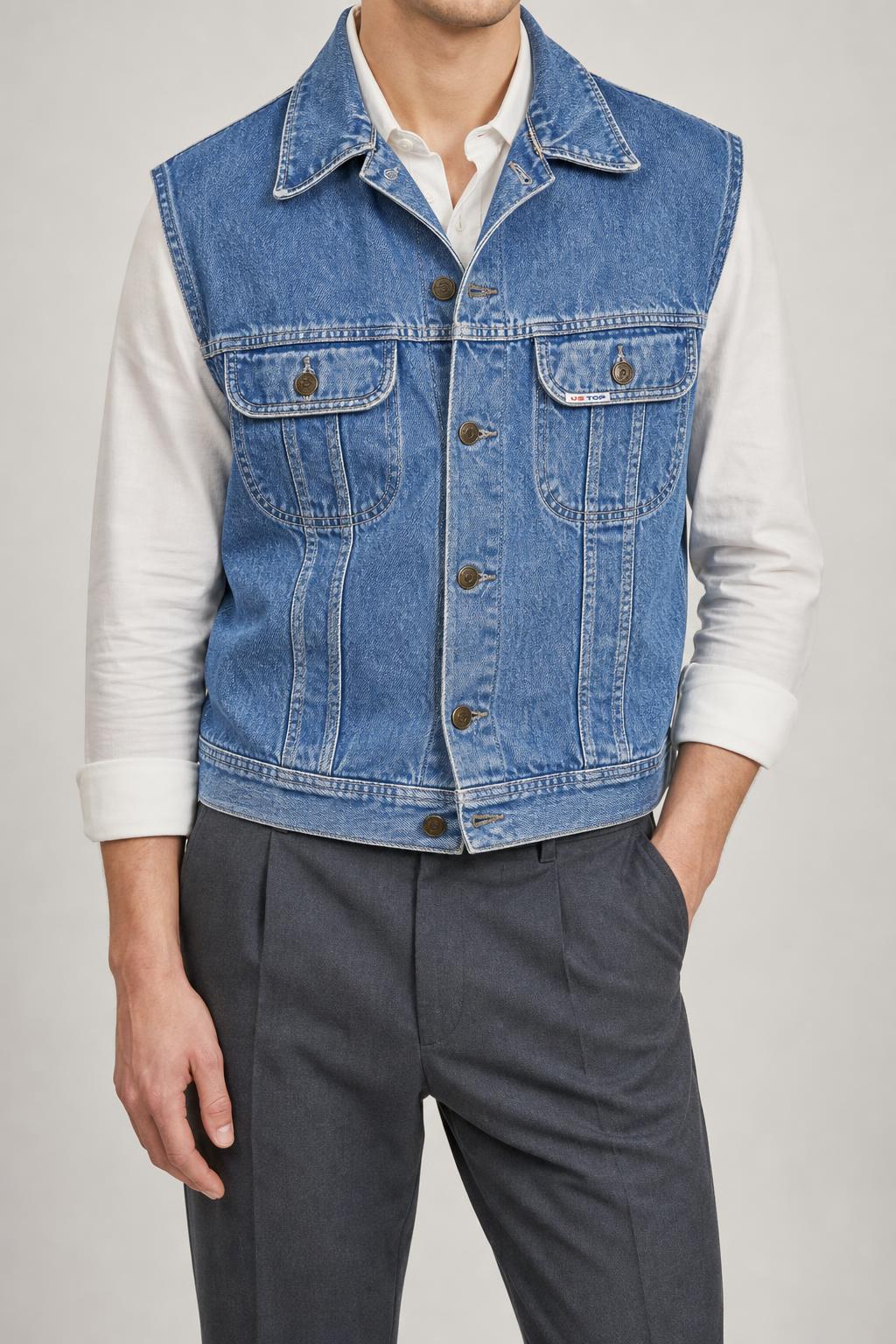 Gilet di jeans blu Uomo L indossato
