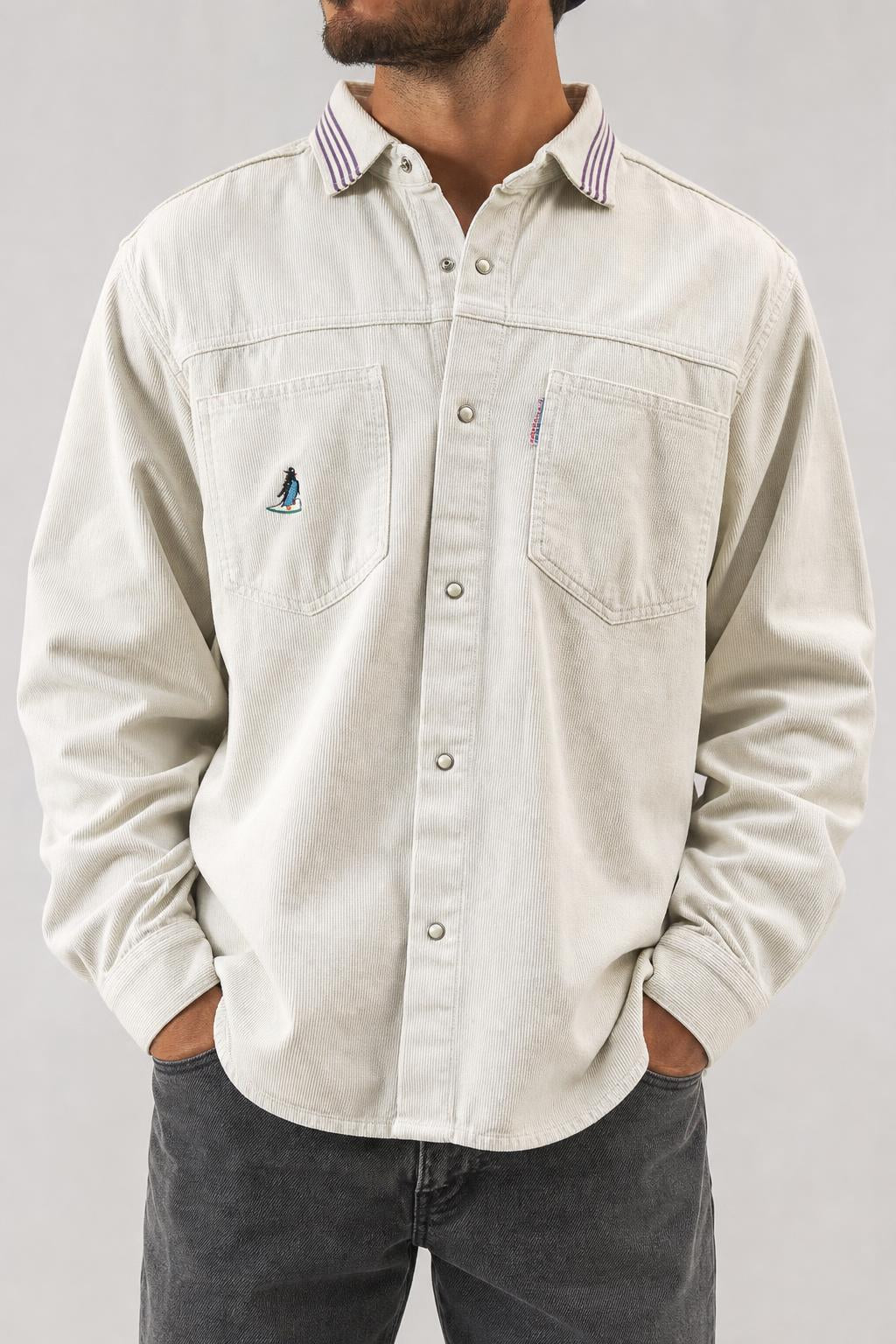 Camicia Casucci velluto panna indossata