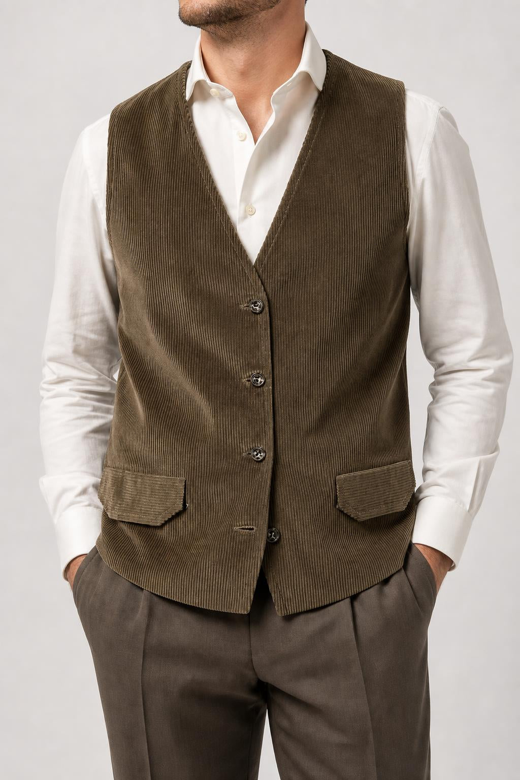Gilet velluto a coste verde vintage – Uomo Taglia S