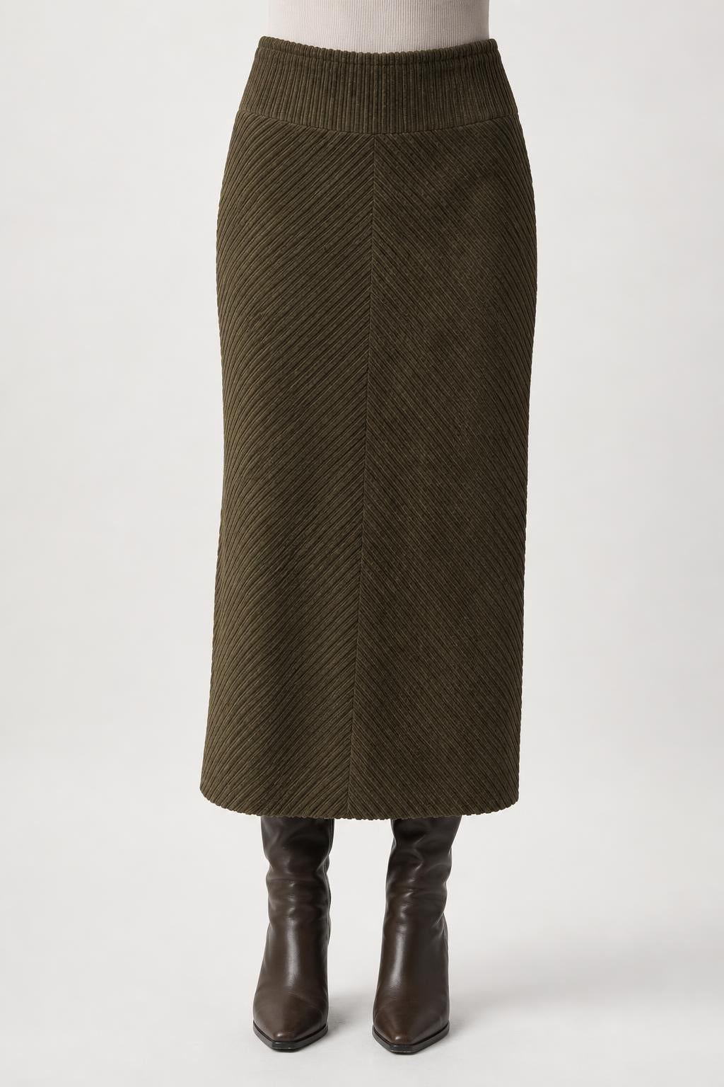 Gonna longuette velluto a coste verde vintage – Donna Taglia S