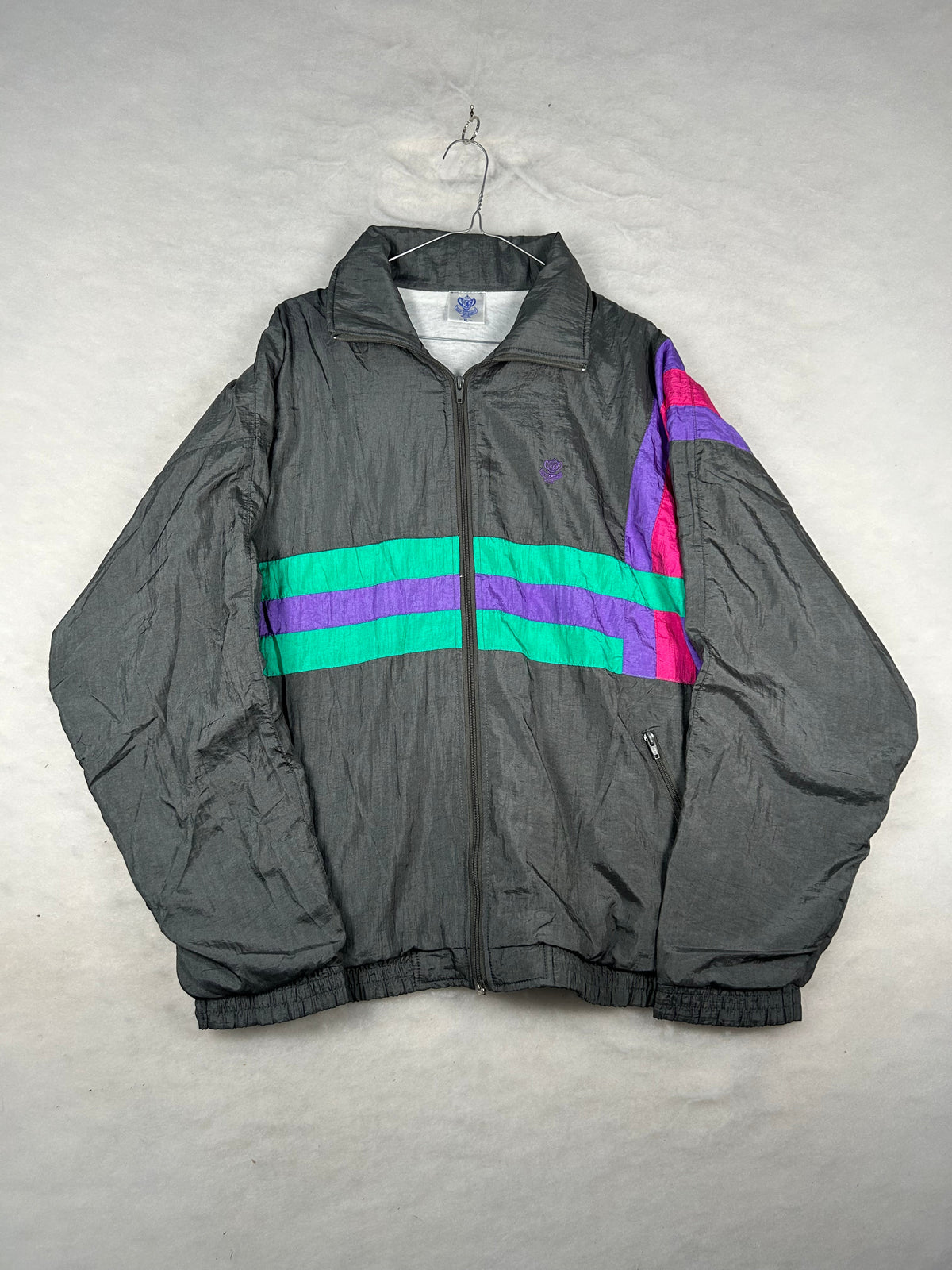 Giubbotto windbreaker grigio a righe 90s vintage – Uomo Taglia XL
