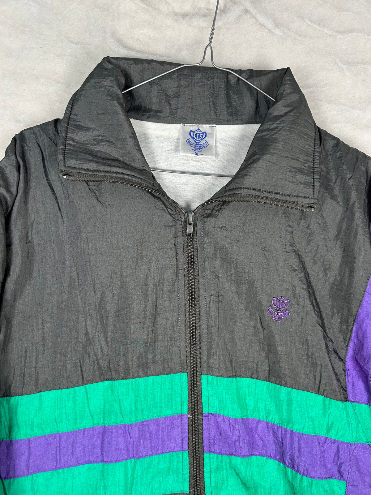 Giubbotto windbreaker grigio a righe 90s vintage – Uomo Taglia XL