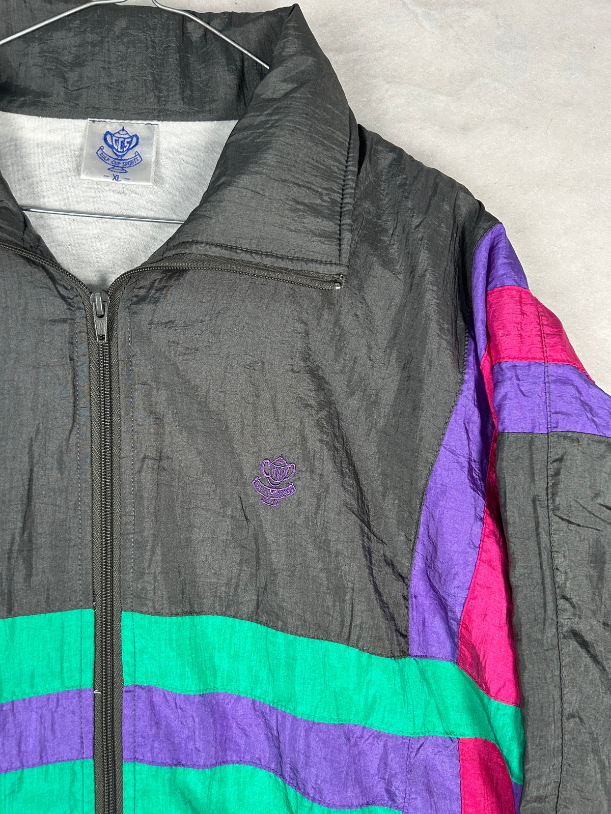 Giubbotto windbreaker grigio a righe 90s vintage – Uomo Taglia XL