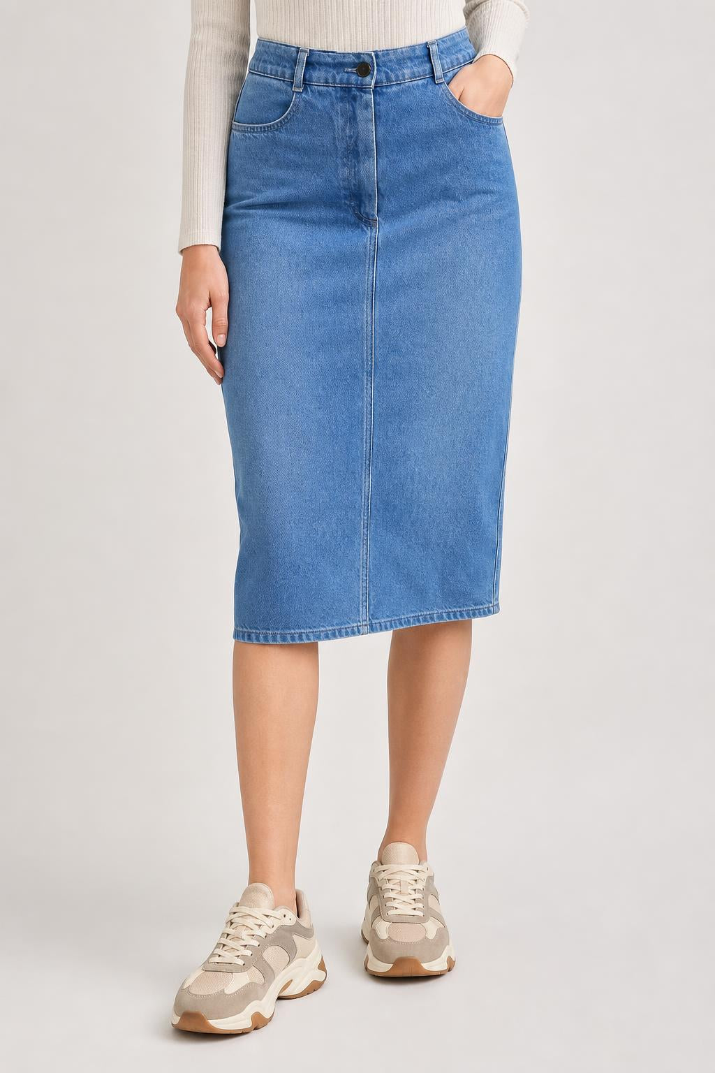 Gonna longuette jeans blu vintage – copertina